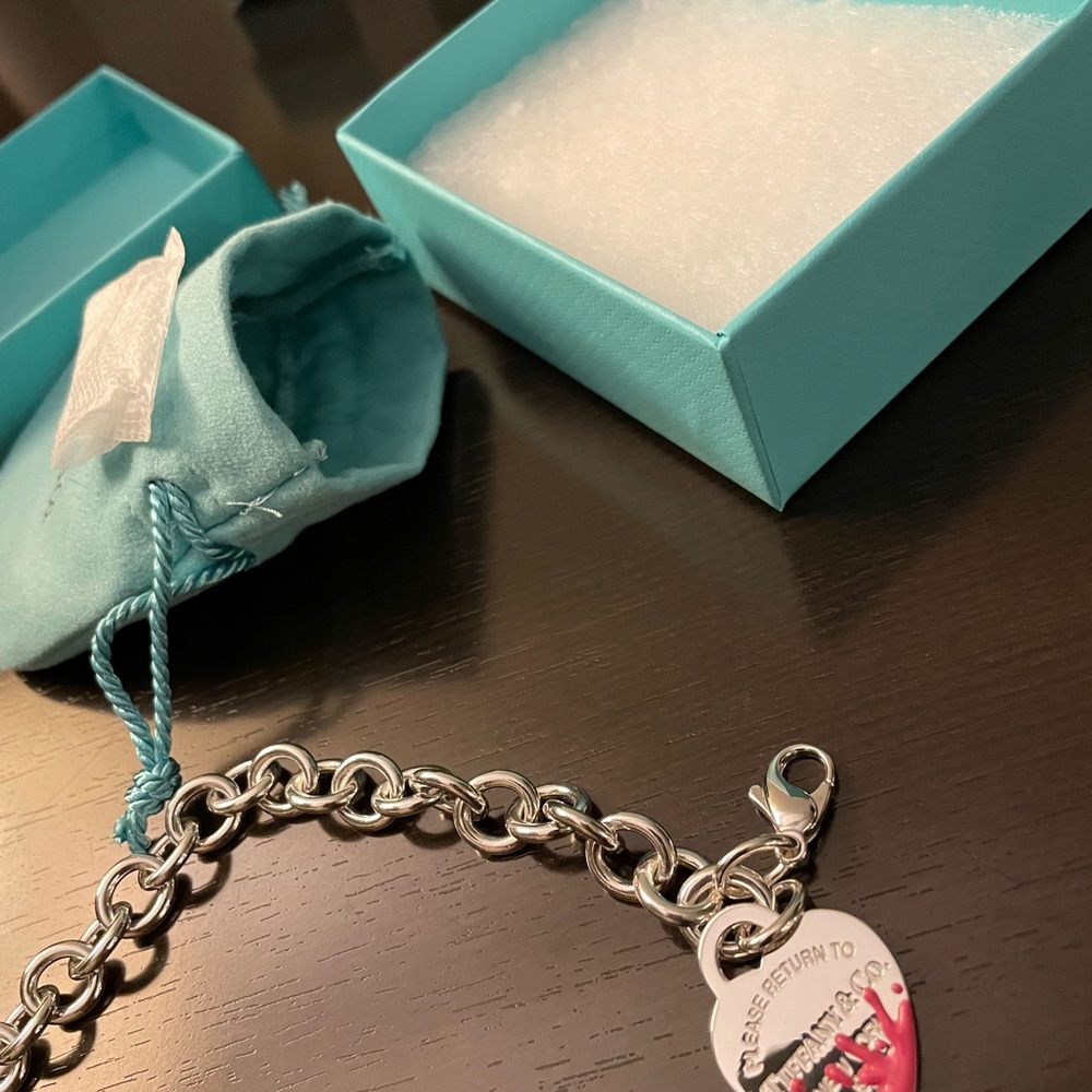 Tiffany & Co Silver Heart Pink Splash Bracelet